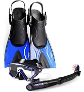 Mask Fin Snorkel Set, Adults Snorkeling Gear Panoramic Diving Mask and Dry Top Snorkel and Dive F...