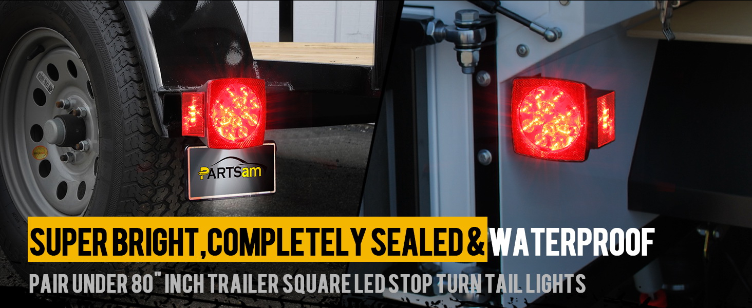 Partsam 12V IP68 Waterproof Square Led Trailer Light Stop Turn Tail License Light DOT Compliant