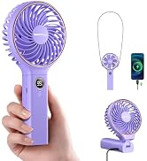 SWEETFULL Handheld Fan, Portable Fan, 5000mAh Rechargeable Battery, 6 Speed Wind, LED Display, Pe...