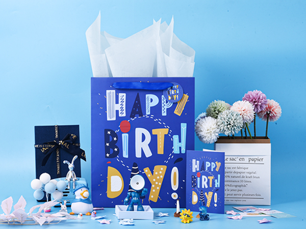 blue birthday gift bag set