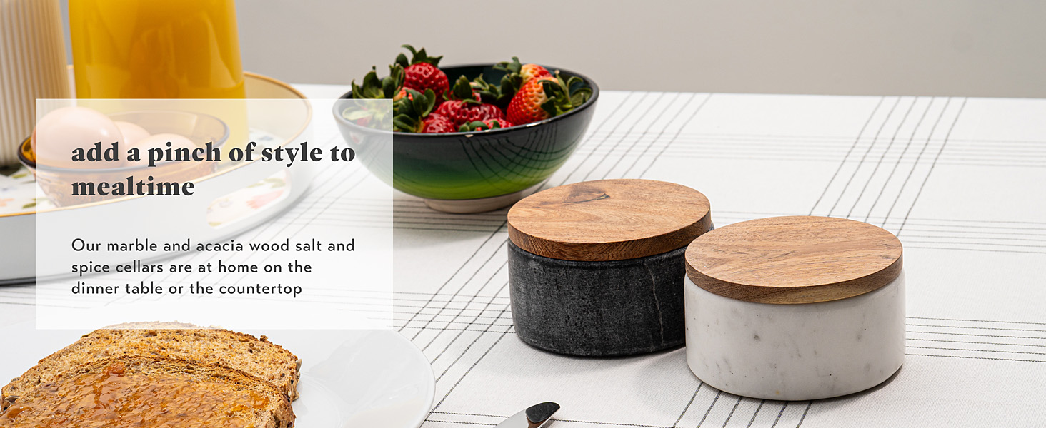 salt and pepper bowls on kitchen counter