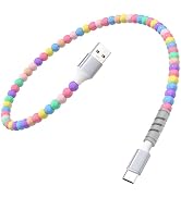 AHFYCIH 60W Beaded USB A to USB C Carplay Cable 1FT Short for iPhone 17 Pro Max 16 15,45W 40W 3A ...
