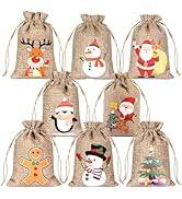 Jremreo 24 Pack Christmas Linen Bags with Drawstrings, 8 Designs Small Burlap Gift Bags Bulk for ...
