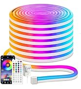 iNextStation 49.2FT RGB Neon LED Strip Lights, 24V Waterproof Silicone Rope Light, Music Sync, Co...