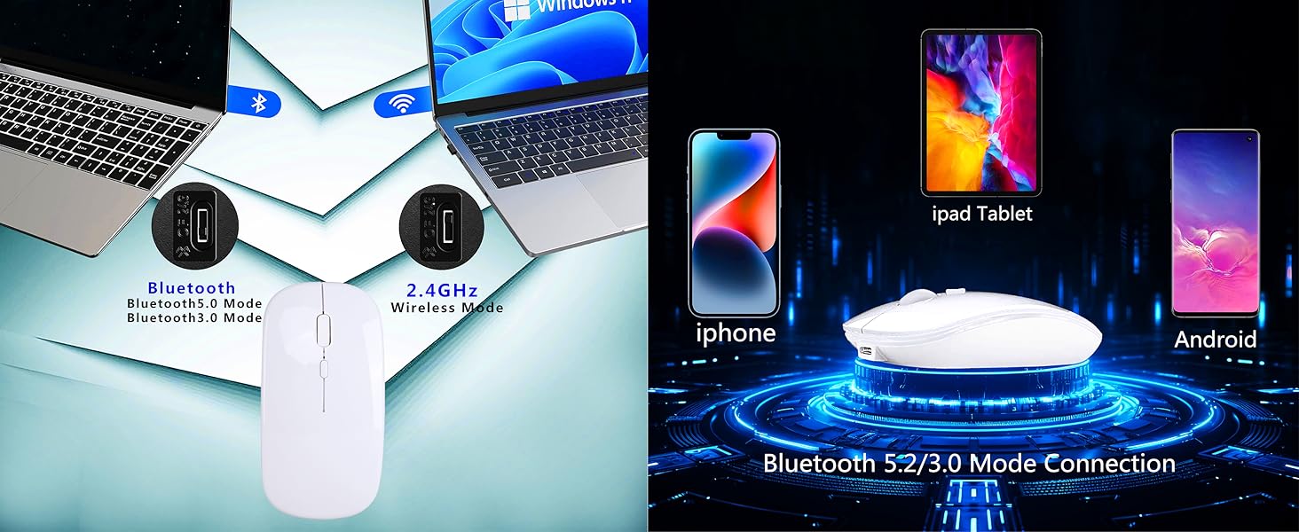 Wireless USB 2.4G+Bluetooth5.2/3.0 Dual Mode Mouse
