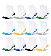 SPTRAMLE 12 Pairs Boys Crew Socks, Kids Athletic Socks for Toddler Boys (1-14 Years) Calf Cotton ...