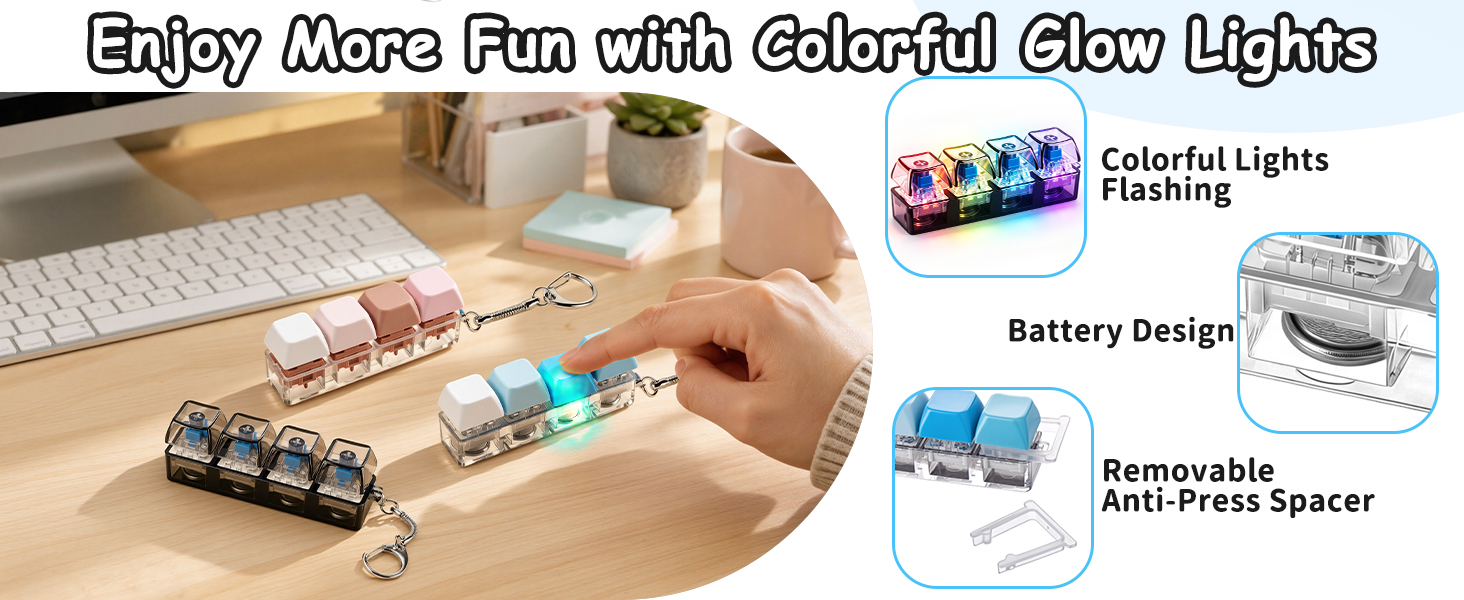Keyboard Fidget Toy, Keychain 4 Key Mechanical Clicker Finger Press Toy