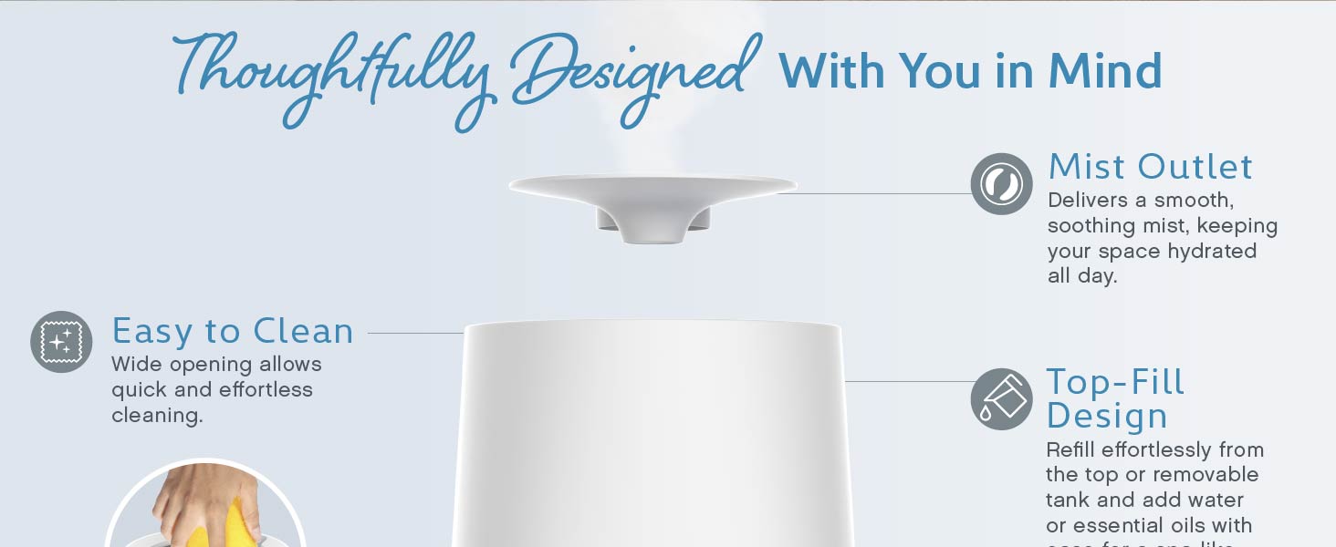 top fill humidifier easy to clean wide opening mist outlet removable tank keep spaces hydrated