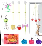 Janbenty Interactive Cat Feather Toys 8Pcs,Interactive Wand,Cat Teaser Retractable,Indoor cat Han...