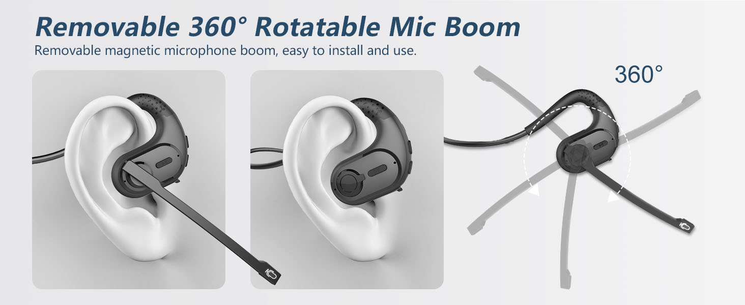 BANIGIPA Bluetooth Headset with Removable Microphone, Noise Cancelling Wireless Headset for Phones