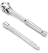 WRANIX 3/8" Drive Ratchet Wrench Set, 90T Quick-Release Reversible Ratchet, Cr-Mo Steel with 6" E...