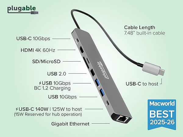 USB C multiport adapter with pass through charging and usb ports