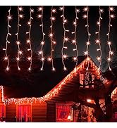 kemooie Outdoor Christmas Lights, 400 LEDs 26.2FTx 3.3FT Orange Curtain Lights, 8 Lighting Modes ...