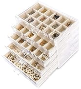 Frebeauty Acrylic Jewelry Organizer,Earring Organizer Box with 5 Drawers Clear Jewelry Box with V...