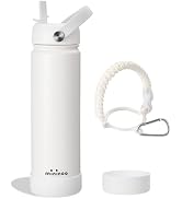 mininoo Insulated Stainless Steel Water Bottle with Straw and Lid for Sports, 24 oz, White