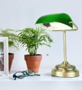Morgan Antique Green and Brass Glass and Metal Adjustable Energy-Efficient LED Classic Banker Lamp