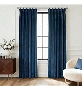 Pinch Pleat Navy Blue Velvet Curtains 84 inches Long for Living Room Thermal Insulated Light Bloc...