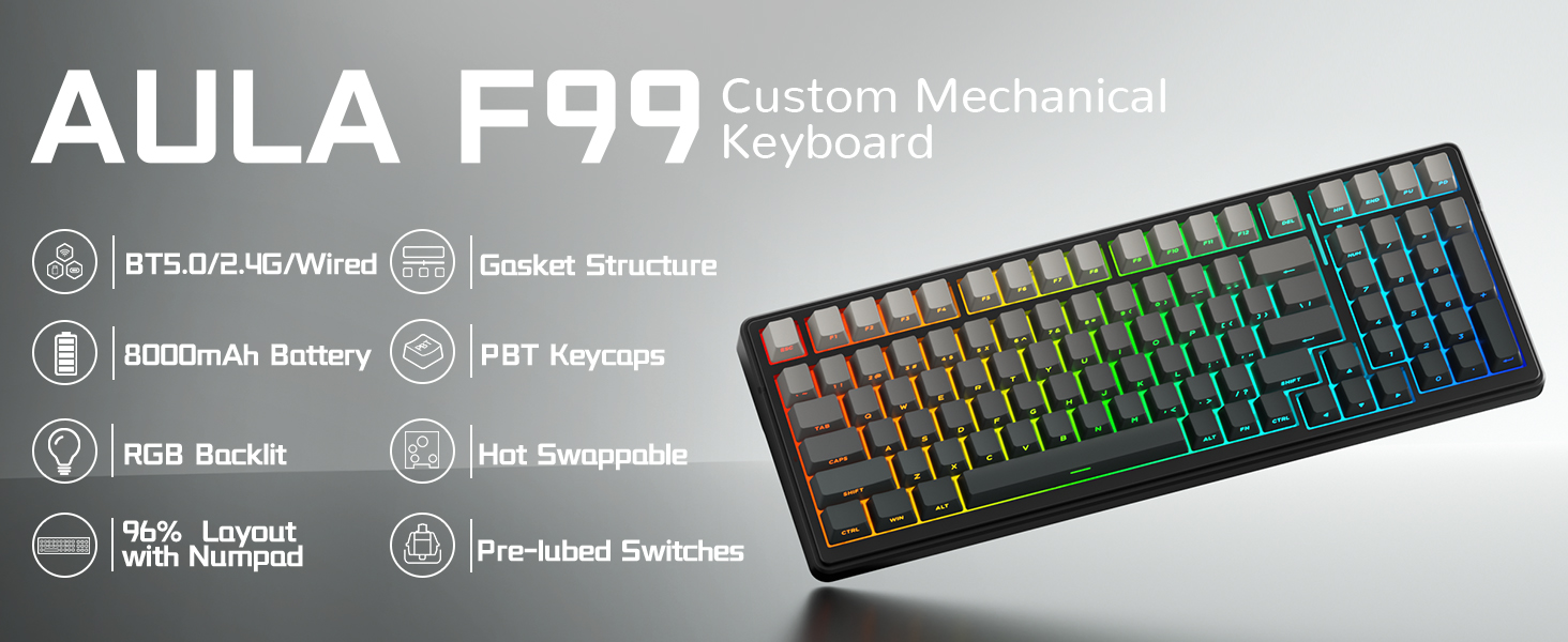 AULA F99 wireless mechanical keyboard Gasket Structure gaming keyboard