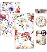 Decorably 100 Pack 2-Ply Wildflower Paper Napkins - 5x10in 2 Designs Disposable Vintage Floral Pa...