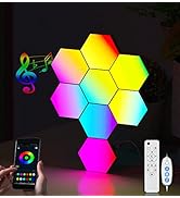 selfila Music Sync DIY Hexagon Lights - 8 Pack Smart APP and Remote RGB Wall Light Hexagonal Modu...