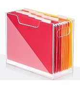 Jumyee Acrylic Hanging File Folder Organizer, Clear Portable File Holder with Handles, Desktop Le...