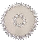 Raedan Natural Linen Decorative Lace Doily 33 inches Round Neutral Earth Tones Beige Lace Coffee ...
