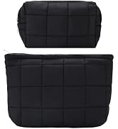 LYDZTION 2Pcs Puffy Makeup Bag Cosmetic Bag for Women,Quilted Makeup Bag Pencil Pouch Checkered M...