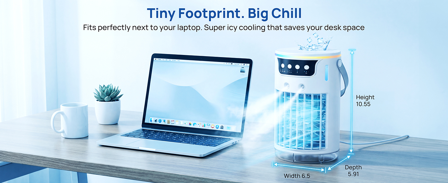 Leak-proof tabletop ac unit with auto-stop feature to protect your tech workspace.
