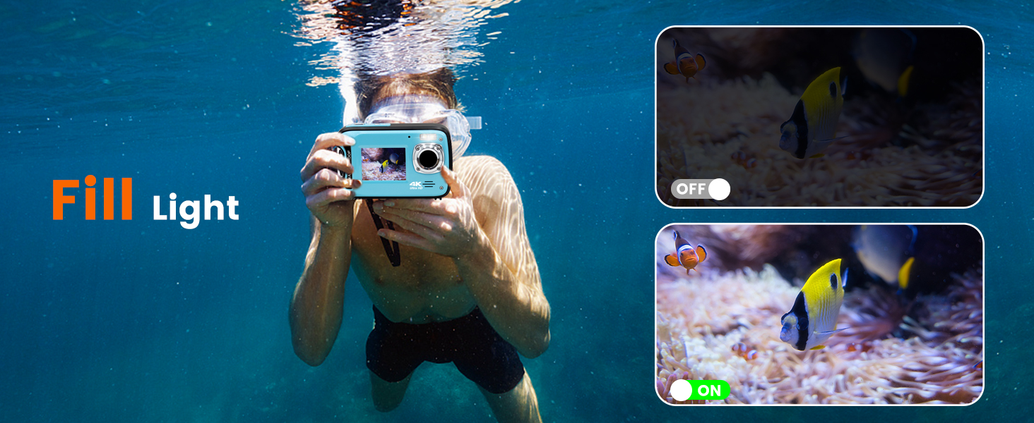 underwater camera dual screen 4K 48MP waterproof camera