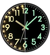 JoFomp LED Wall Clock for Bedroom Night Glow, 12 Inch Silent Wall Clocks Battery Operated, Light ...