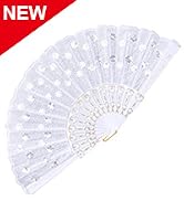 EOSAU Hand Fans for Women Foldable, Spanish Folding Fans Handheld, Elegant Peacock Sequin Fabric ...