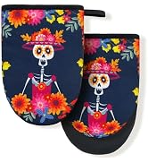 Dia De Los Muertos Mexican Day Skull Mini Silicone Oven Mitts, Heat Slip Resistant Kitchen Gloves...