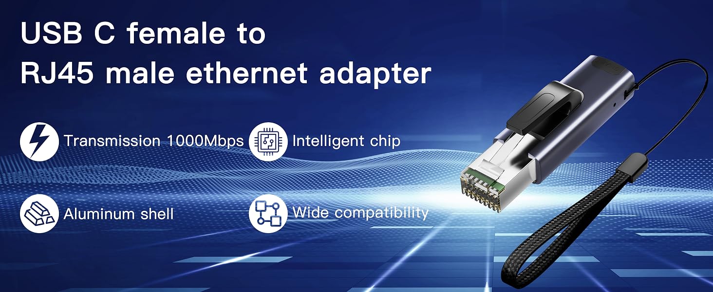 RJ45 to USB C Gigabit Adapter