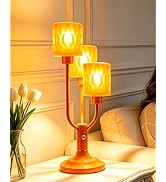 TECHYAP Orange Mid Century Modern Table Lamp for Bedroom Dimmable Nightstand Lamp Vintage Desk La...