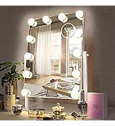 HIEEY Hollywood Vanity Mirror with 12 Dimmable Bulbs Lights, Three Color Lighting Modes, and 5X M...
