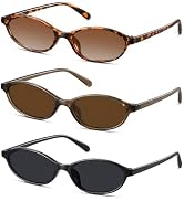 Colrea Retro Oval Sunglasses for Women Small Cat Eye Sun Glasses Womens Trendy Y2K Narrow Shades ...
