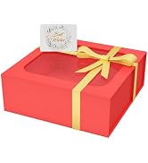 PSHVYM Gift Box with Window, 7.5x7.5x3 In Red Gift Box for Presents Magnetic Lids Collapsible for...