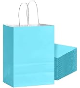 Bakepacker 24Pcs Paper Gift Bag with Handles Bulk Light Blue Paper Bags Multiple Uses (8.3"x6"x3....