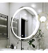 LED Round Bathroom Mirror, Wall Mounted Vanity Makeup Mirror with Anti Fog, Dimmable Touch Button...