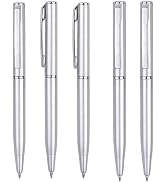 Jizlan 5 Pcs Silver Small Pens Mini, Retractable Ballpoint, Writing Pen Short Pens Stainless Stee...