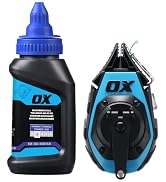 OX Pro 50ft Precision Chalk Line Tool Value Pack - Kevlar Ultra Fine Line Blue Chalk Reel with 1....