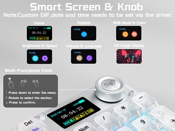 Mechanical Wireless Gaming Keyboard with Screen & Knob