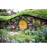 BELECO 7x5ft Fabric Hobbiton Cave Backdrop Matamata Rural Living Cabin Green Grass Garden for Hob...