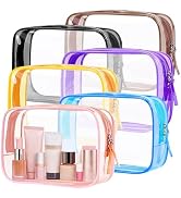 PLULON 6 Pack Clear Toiletry Bags, TSA Approved Clear Makeup Bag Quart Size Travel Bag Pouches Po...
