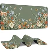 Wildflower Mouse Pad Desk Pad,Colorful Butterflies Extended Cute Office Desk Accessories for Wome...