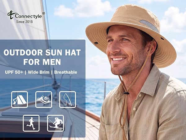Connectyle Men's Sun Hat UPF 50+ Sun Protection Fishing Hiking Hat Cowboy Bucket Hat