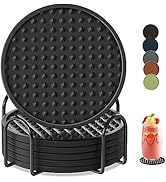 Coasters for Drinks 6 Pack Drink Coasters with Holder,Heat Resistant Silicone Coasters Tabletop P...