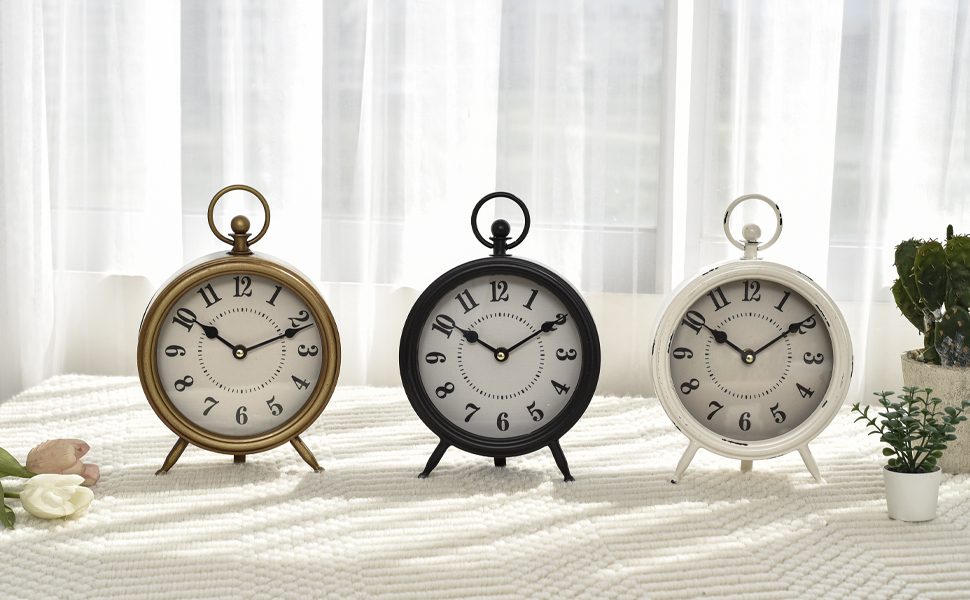 Desk Clock Modern Metal Rustic Design with Top Loop for Bedroom, Office, Kitchen