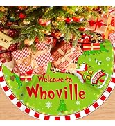 Christmas Tree Skirt Welcome to Tree Skirt 48 Inch | Red and Green Christmas Decorations Xmas Hol...