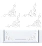 INCREWAY 4PCS White PVC Corner Wall Molding 20cm Hollow-Out Design French Style Medallion, Wainsc...